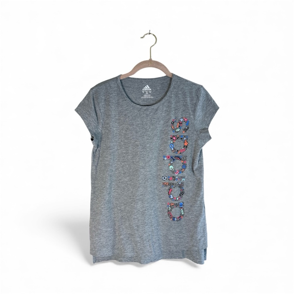 Adidas Girl Floral Logo Heather Gray Tee